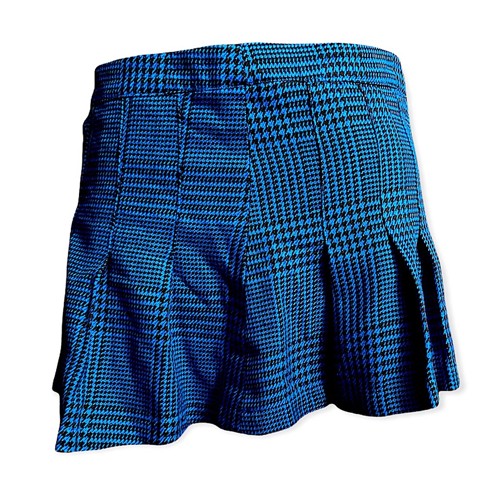 Miley Cyrus Max Azria Electric Blue & Black houndstooth plaid mini skirt
